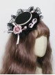 Sweet  Cool Black And Pink Lolita Handmade Small Flat Hat Cute Lace Flowers All-Match Hairpin