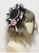 Sweet  Cool Black And Pink Lolita Handmade Small Flat Hat Cute Lace Flowers All-Match Hairpin