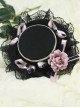 Sweet  Cool Black And Pink Lolita Handmade Small Flat Hat Cute Lace Flowers All-Match Hairpin