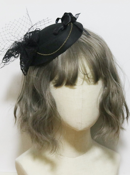 Dark Mysterious Retro Rose Chain Hat Sweet Lolita Bow Mesh Dance Cheongsam Hairpin