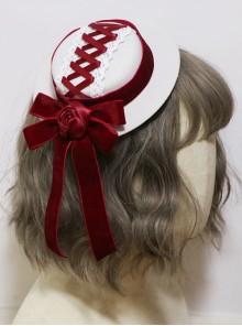 Red Rose Bow Ribbon Elegant Retro White Top Hat Sweet Lolita Cheongsam Hairpin