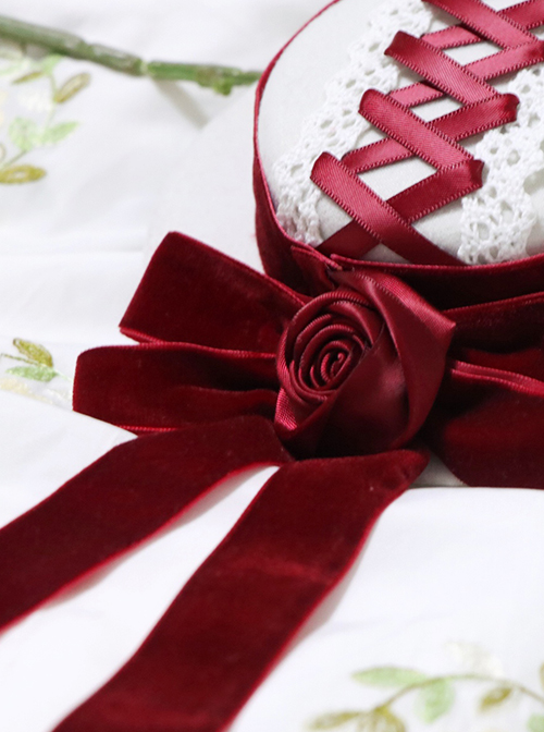 Red Rose Bow Ribbon Elegant Retro White Top Hat Sweet Lolita Cheongsam Hairpin