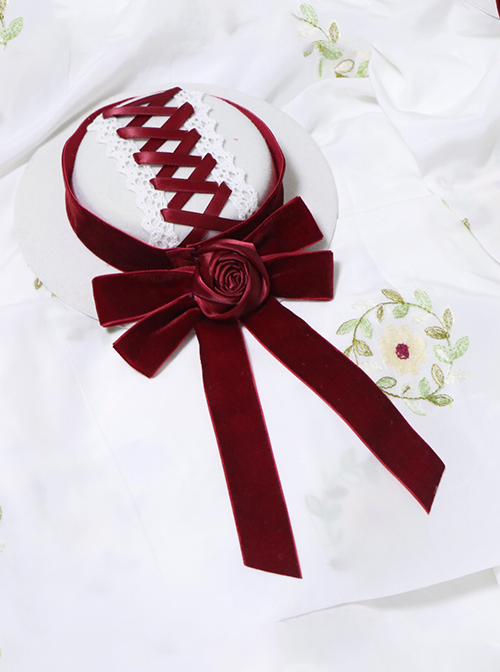 Red Rose Bow Ribbon Elegant Retro White Top Hat Sweet Lolita Cheongsam Hairpin