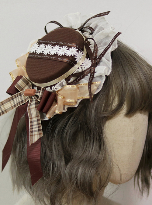 Cute Brown Bear Cookie Sweet Lolita Daisy Small Flat Hat Bow All-Match Hairpin