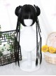 Chinese Antique Daily Double Ponytail Twist Braid Air Qi Bangs Princess Cut Classic Lolita Black Short Wig