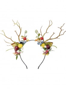 Christmas Elk Antler Design Forest Department Fruit Blueberry Decoration Classic Lolita Cute Kid Headband