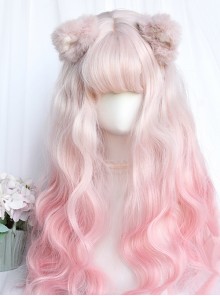 Sweet Cool Girly Rice Noodles Gradient Classic Lolita Cute Wool Roll Fluffy Air Qi Bangs Difference Big Wave Wig