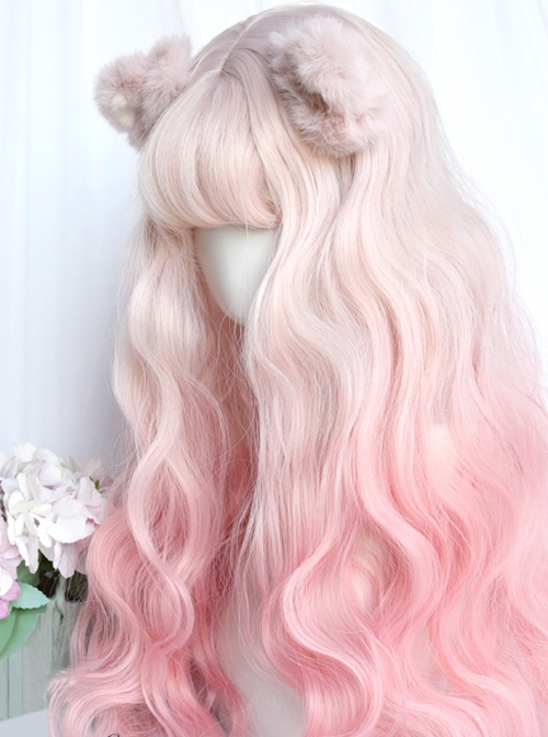 Sweet Cool Girly Rice Noodles Gradient Classic Lolita Cute Wool Roll Fluffy Air Qi Bangs Difference Big Wave Wig