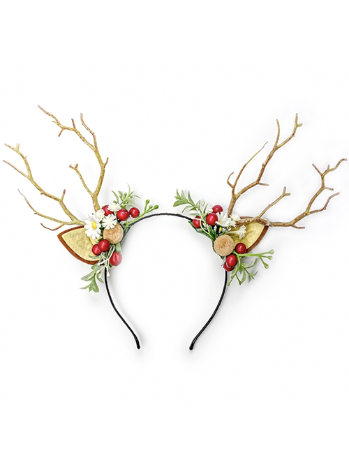Christmas Elk Antler Design Flower Red Cherry Decoration Classic Lolita Cute Deer Ears Kid Headband