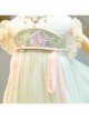 Chinese Style Exquisite Flower Embroidery Chiffon Mesh Cute Rabbit Pattern Decoration Lotus Leaf Short Sleeves Cute Hanfu Kid Dress