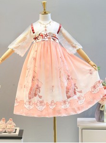 Improved Hanfu Chiffon Chinese Style Beautifully Embroidered Decoration Fan Shape Bow Knot Pattern Kid Dress