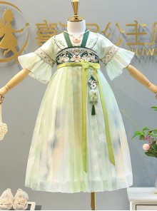 Fresh Chinese Style Exquisite Flower Embroidery Purse Hanging Fringe Decoration Kid Hanfu Print Dress