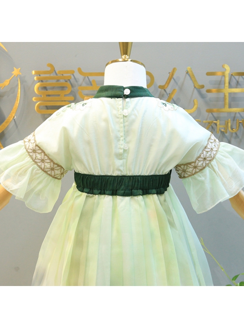 Fresh Chinese Style Exquisite Flower Embroidery Purse Hanging Fringe Decoration Kid Hanfu Print Dress