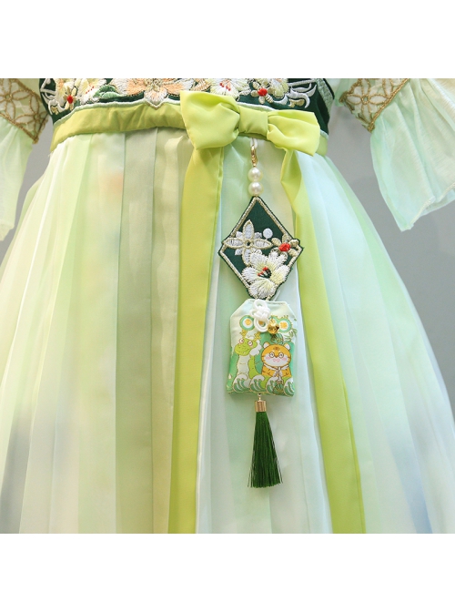 Fresh Chinese Style Exquisite Flower Embroidery Purse Hanging Fringe Decoration Kid Hanfu Print Dress