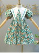 Color Floral Decoration White Triangular Lapel Design Cotton Classic Lolita Kid Short Sleeve Dress