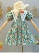 Color Floral Decoration White Triangular Lapel Design Cotton Classic Lolita Kid Short Sleeve Dress