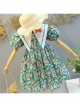 Color Floral Decoration White Triangular Lapel Design Cotton Classic Lolita Kid Short Sleeve Dress