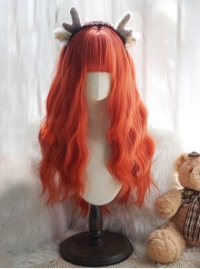 Orange Sweet Big Waves Roll Air Bangs Classic Lolita Long Curly Hair Wig