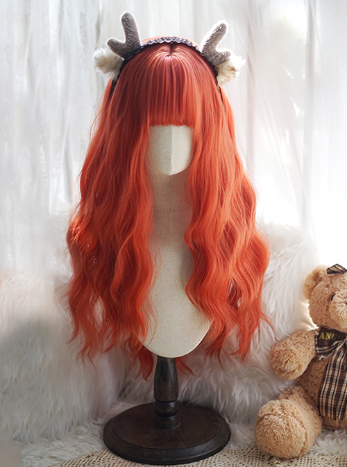 Orange Sweet Big Waves Roll Air Bangs Classic Lolita Long Curly Hair Wig