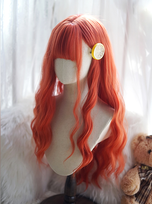 Orange Sweet Big Waves Roll Air Bangs Classic Lolita Long Curly Hair Wig