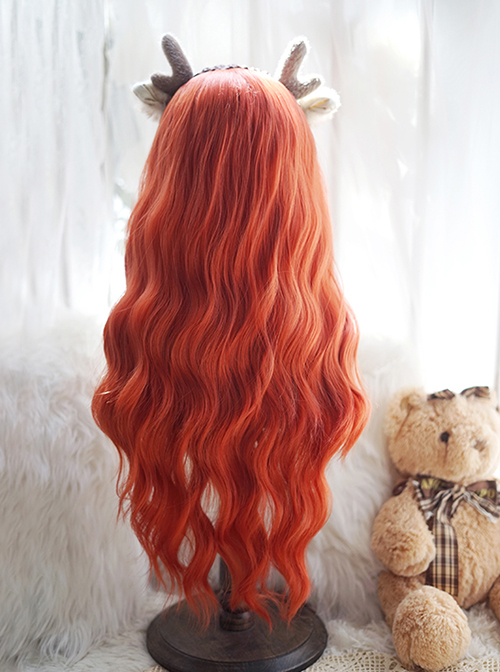 Orange Sweet Big Waves Roll Air Bangs Classic Lolita Long Curly Hair Wig