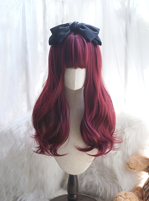 Classic Lolita Claret Daily Long Curly Hair Cute Air Bangs Decoration Wigs