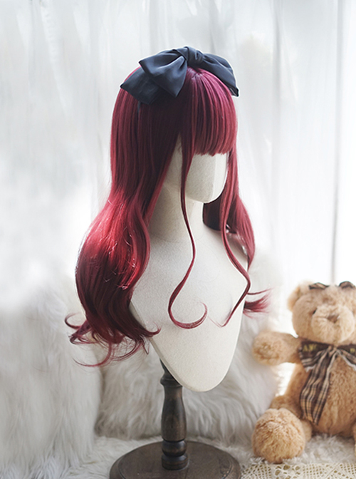 Classic Lolita Claret Daily Long Curly Hair Cute Air Bangs Decoration Wigs