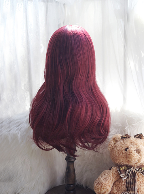 Classic Lolita Claret Daily Long Curly Hair Cute Air Bangs Decoration Wigs