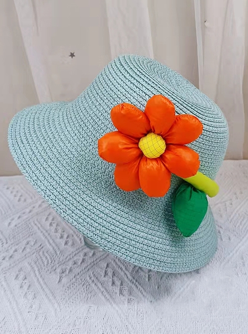 Classic Lolita Simple Dome Big Sunflower Three-Dimensional Flower Decoration Sweet Kids Straw Hat