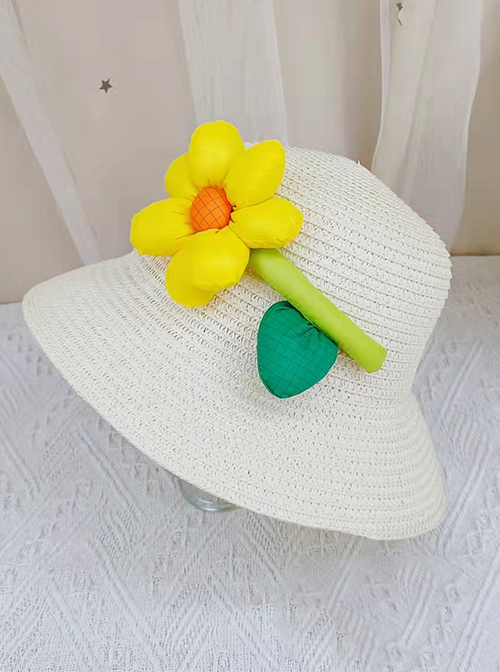 Classic Lolita Simple Dome Big Sunflower Three-Dimensional Flower Decoration Sweet Kids Straw Hat