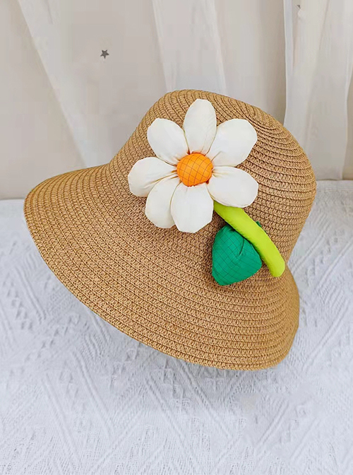 Classic Lolita Simple Dome Big Sunflower Three-Dimensional Flower Decoration Sweet Kids Straw Hat