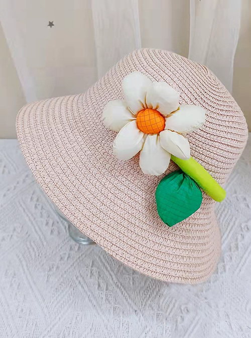 Classic Lolita Simple Dome Big Sunflower Three-Dimensional Flower Decoration Sweet Kids Straw Hat