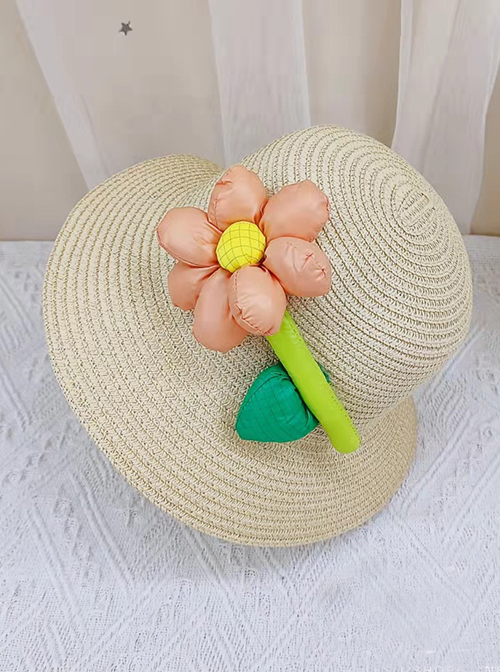 Classic Lolita Simple Dome Big Sunflower Three-Dimensional Flower Decoration Sweet Kids Straw Hat