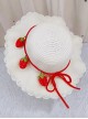 Solid Color Dome Big Flower Brim Tethered Three-Dimensional Strawberry Decoration Classic Lolita Kid Straw Hat