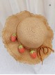 Solid Color Dome Big Flower Brim Tethered Three-Dimensional Strawberry Decoration Classic Lolita Kid Straw Hat