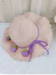 Solid Color Dome Big Flower Brim Tethered Three-Dimensional Strawberry Decoration Classic Lolita Kid Straw Hat