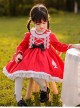 Classic Lolita Red Pleated Doll Neckline Lace Trim Black And White Peach Heart Shape Decoration Long Sleeve Kid Princess Dress