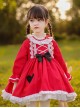 Classic Lolita Red Pleated Doll Neckline Lace Trim Black And White Peach Heart Shape Decoration Long Sleeve Kid Princess Dress