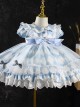 Blue And White Diamond Pattern Design Ruched Lace Hem Bow Knitted Mesh Classic Lolita Cute Doll Neckline Short Sleeve Kid Dress