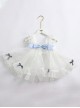 Blue And White Diamond Pattern Design Ruched Lace Hem Bow Knitted Mesh Classic Lolita Cute Doll Neckline Short Sleeve Kid Dress