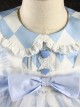 Blue And White Diamond Pattern Design Ruched Lace Hem Bow Knitted Mesh Classic Lolita Cute Doll Neckline Short Sleeve Kid Dress