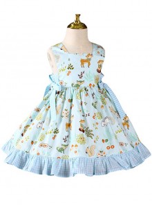 Classic Lolita Cute Animal Print Decoration Pleated Lace Bow Knot Kid Sleeveless Dress