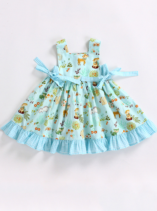 Classic Lolita Cute Animal Print Decoration Pleated Lace Bow Knot Kid Sleeveless Dress