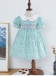  Pleated Hand-Embroidered Flower Decoration Cute Doll Neckline Short Sleeve Kid Floral Dress