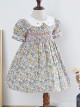  Pleated Hand-Embroidered Flower Decoration Cute Doll Neckline Short Sleeve Kid Floral Dress