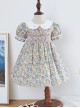  Pleated Hand-Embroidered Flower Decoration Cute Doll Neckline Short Sleeve Kid Floral Dress