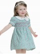  Pleated Hand-Embroidered Flower Decoration Cute Doll Neckline Short Sleeve Kid Floral Dress