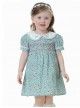  Pleated Hand-Embroidered Flower Decoration Cute Doll Neckline Short Sleeve Kid Floral Dress