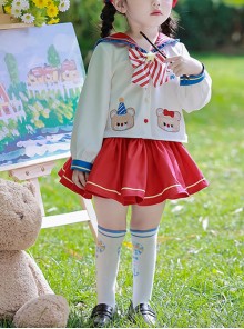 Circus Kindergarten Series Cute Sailor Square Neckline Bow Knot Decoration Pleated Lace JK Skirt Set