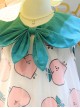 Sweet Peach Print Mesh Decoration Pleated Hem Doll Neck Bow Knot Classic Lolita Sleeveless Dress